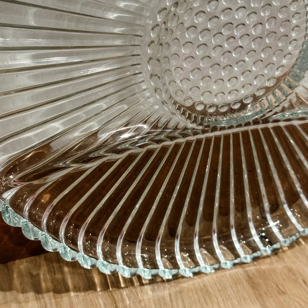 Vintage Clear Glass‎ Divided Serving Tray with Handles - 12